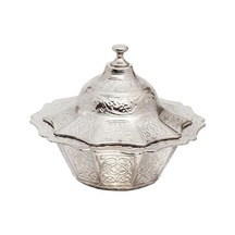 Kapaklı Zamak Şekerlik Ve Lokumluk, Osmanlı Motifli Dekoratif Sunum Kabı, Kahve Yanı Şeker, Çikolata Ve Şekerleme İçin Gümüş Grisi