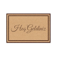 Kartela Halı Hoş Geldiniz Yazılı Çift Çerçeveli Kapı Paspası Bej Kaymaz Kauçuk Taban 60x90 Cm