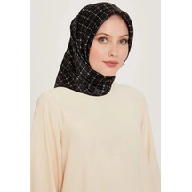 Armine İpek Eşarp 2025 Kış - 9259-03 Siyah Gümüş Twill Siyah Gümüş