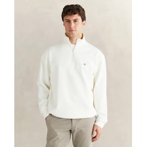 About Blank Gant Erkek Beyaz Relaxed Fit Yarım Fermuarlı Sweatshirt Acı Kahverengi