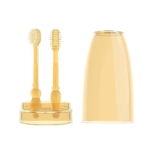 Sones Gıda Sınıfı Silikon Bebek Süt Diş Fırçası + Dil Fırçası Çocuk Ağız Temizleme Fırçası, Renk: Bej