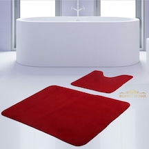 Bonny Home Unicolor Düz Kırmızı 2li Banyo Paspası Halısı Seti Kaymaz Kırmızı