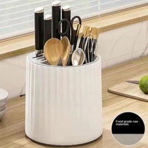 Beyaz Döner Bıçak Tutucu Mutfak Depolama Rafı Çubuk Saklama Tüpü Çubuk Saklama Kutusu Bıçak Saklama Rafı