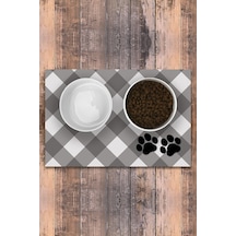 Evaşk  Vinil Kaymaz Tabanlı Keçe Baskılı Evcil Hayvan Pet Mama Paspası 30x45 Renk GRİ PM62MGRİ