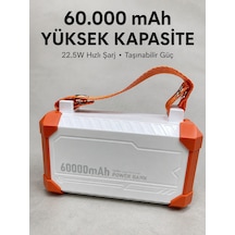 Kamp Ve Seyahat İçin 60000 Mah Powerbank 22.5w Hızlı Şarj Acil Durum Işıklı Taşıma Saplı 4 Entegre Kablolu - Lisinya Beyaz