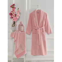 Havlulu Bornoz Seti Nakışlı Havlu Ve Bornoz Pudra