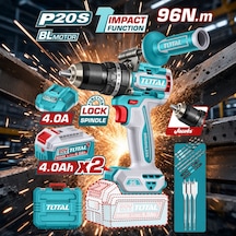 Total Tıdlı209686e Lı-ıon Akülü Kömürsüz Darbeli Matkap 96nm Yüksek Tork Gücü Çelik Mandren Güçlü Motor