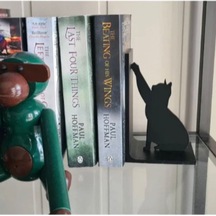 Kara Kedi Figürlü Dekoratif Kitap Tutucu, Kitap Desteği, Kedili Kitaplık Süsü, Kitap Standı