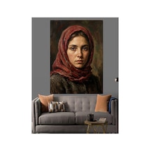 Kırmızı Başörtülü Yaşlı Kadın Portresi Yağlı Boya Dokulu Kanvas Tablo Canvas Tablosu