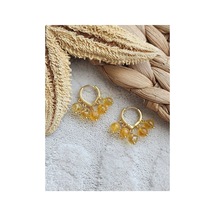 Sitrin Taşı Salkım Küpe Doğaltaş Gold Küpe Modeli Sarı