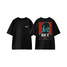 Thewert Beat It Michael Jackson Tasarım Sırt Baskılı Pamuk Siyah Oversize T-shirt