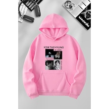 Macklin Unisex Kadın Erkek Kim Taehyung Bts Özel Tasarım Baskılı Kapşonlu Sweatshirt Pembe Mck1049 Pembe