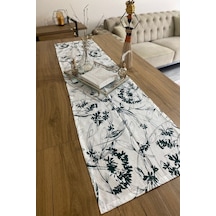 40x150 Yeşil Çiçekli İnce Keten Dekoratif Runner