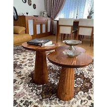 Ahşap Mantar Sehpa 3 Lü Set Açık Ceviz Masif Doğal Fiskos Sehpa Ve Zigon Takımı - Çiçeklik - Wood Açık Ceviz