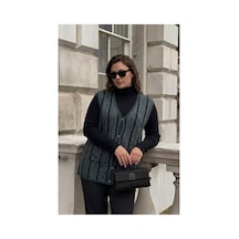 Onno Style Women Kazayağı Desen Renkli Çelik Örgü Triko Kadın Yelek Yeşil