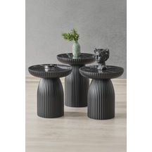 Diamond, Bohem Sehpa, 3'lü Set, Yan Sehpa, Zigon Sehpa - Siyah & Siyah Mermer Renk Tabla Siyah Gövde & Siyah Mermer Desenli Tabla