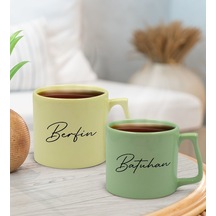 Bk Gift Kişiye Özel İsimli Pastel Sarı Ve Yeşil 2li Middle Kupa Bardak Seti-1, Sevgiliye Hediye, Ev Hediyesi, Arkadaşa Hediye Kobitmeyencom29883 Bk Gi