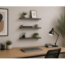 3 Lü Antrasit Duvar Rafı Seti 50x15 Cm Suntalam Dekoratif Raf-montaj Aparatları Duvar Dübeli Ve Raf Vidası