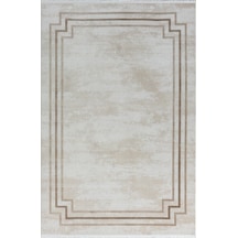 Merit Mr004a Krem Halı Kahverengi Kenar Çerçeveli Ince Yumuşak Akrilik Tozuaz Modern Salon Halısı-133 Krem