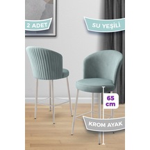 Canisa Alte Serisi 2 Adet Babyface Kumaş 65 Cm Krom Kaplama Ayaklı Su Yeşili Bar Sandalyesi Su Yeşili Sandalye Krom Kaplama Ayak