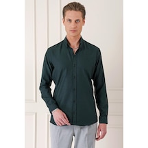 Efor Slim Fit Düğmeli Yaka Dokulu %100 Pamuk Klasik Siyah Gömlek Gk 724 Siyah