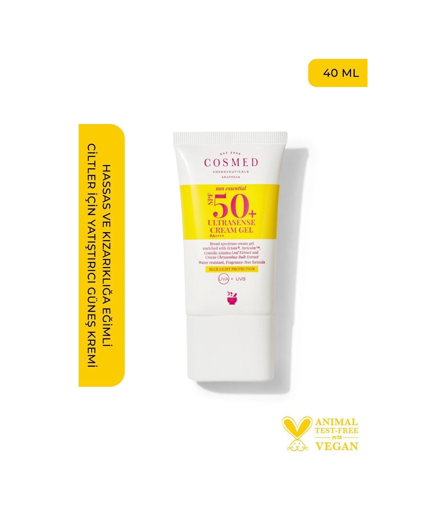 Cosmed Hassas ve Kızarıklığa Eğilimli Ciltler için SPF50+ Yatıştırıcı Güneş Kremi - Ultrasense Cream Gel SPF50+ - 40 ml