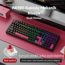 Ak980 Red Switch Kablolu Mekanik Oyun Klavyesi- Rainbow Aydınlatmalı Siyah/kırmızı