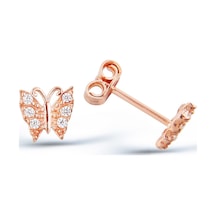 Zirkon Taşlı Kelebek Küpe Rose Gold