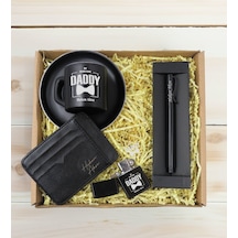 Bk Gift Kişiye Özel İsimli Baba Temalı Siyah Türk Kahvesi Fincanı&metal Kalem&çakmak&kartlık Cüzdan Hediye Seti, Sevgiliye Hediye-5, Babaya Hediye, Ba