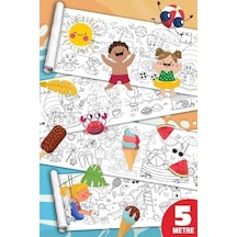 Sinaticaret Yaz Aktiviteleri Dev Boyama Kağıdı Rulosu, 5 Metre X 45 Cm, Çocuklar İçin Eğitici Ve Eğlenceli Yaz Temalı Boyama Seti