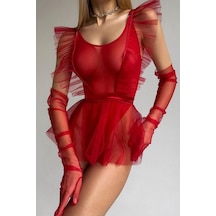 Neomi Transparan Fırfır Askı Detaylı Tül Babydoll/gecelik Siyah