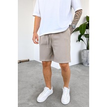 Krem Basic Kumaş Premium Relaxed Şort Krem
