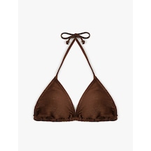 Koton Parıltılı Astarlı Hafif Destekli Boyundan Bağlamalı Üçgen Bikini Üstü Kahverengi 5sak10074mm Kahve