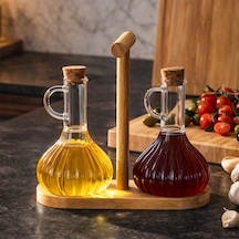 Porsima 415 2li Standlı Mantar Kapaklı Borosilikat Cam Yağlık Sirkelik Yağdanlık 250+250ml Şeffaf