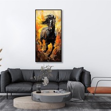 Yağlı Boya Dokulu Tablo Koşan Siyah At Siyah Çerçeveli U04036-178950