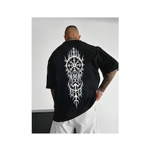 Caddemia Yaz  Moda Spor Rahat Gevşek Geometrik Desen Baskılı Yuvarlak Boyun Kısa Siyah 2XL