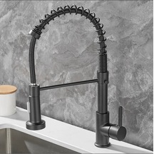 İsaoğlu Yapı Siyah Mutfak Bataryası Siyah Endüstriyel Evye Musluğu Mat Siyah Spiralli Uzayan Sistem Batarya Siyah