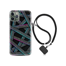 Apple Uyumlu iPhone 13 Pro Max Kılıf Boyun Askılı Gri Zigzag 1706
