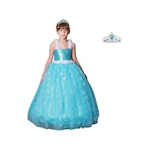 Butikhappykids Prenses Elsa Askılı Elsa Kostüm + Taç 1-12 Yaş Mavi
