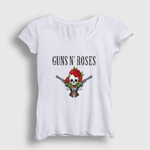 Presmono Kadın Bunch Guns N' Roses T-shirt Beyaz