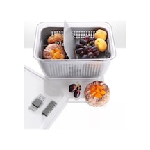Gri 4'lü 2,5 Litre Süzgeçli Bölmeli Organizer Buzdolabı Hava Geçirmez Saklama Kabı Genel
