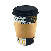 Afra Tedarik 12 Oz Siyah Kapaklı Tutamaçlı Karton Bardak Latte Kahve Kağıt Bardak Sleeve 300 Ml Diğer