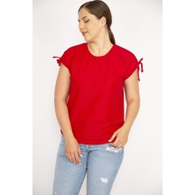 Şans Kadın Bordo Büyük Beden Omuz Bağcıklı Polyester Kumaş Bluz-bordo Bordo