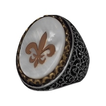 Regal Ve Sembolik Erkek 925 Ayar Gümüş Yüzük - Zambak Sembolü Ve Doğal Taşlarla Süslenmiş Gümüş