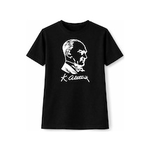Erkek Çocuk Atatürk Baskılı Tişört Kısa Kollu Bisiklet Yaka T-shirt - Siyah Çok Renkli