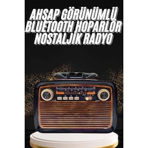 Hubrendy Tekno Nostaljik Görünümlü Ahşap Radyo Tf Sd Usb Girişli Led Fener Işıklı