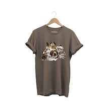Av Köpekleri Ve Kuş Temalı %100 Pamuk Unisex Regular Fit T-shirt Kahverengi