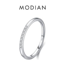 Modian 925 Ayar Gümüş Temizle Zirkonya İstiflenebilir Yüzük Kadınlar Için Yıldönümü Düğün Band Basit Güzel Takı Hediye