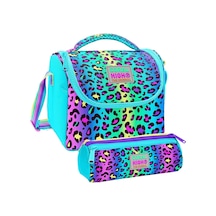 Coral High Kız Çocuk Yeşil Mor Leopar Thermo Beslenme Çantası Ve Üç Bölmeli Kalemlik Seti Çok Renkli