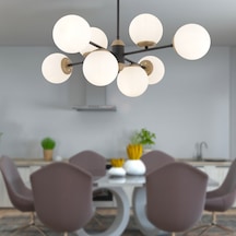 Beria 8'li Sıralı Eskitme Beyaz Camlı Modern Oturma Odası Salon Avize Beyaz